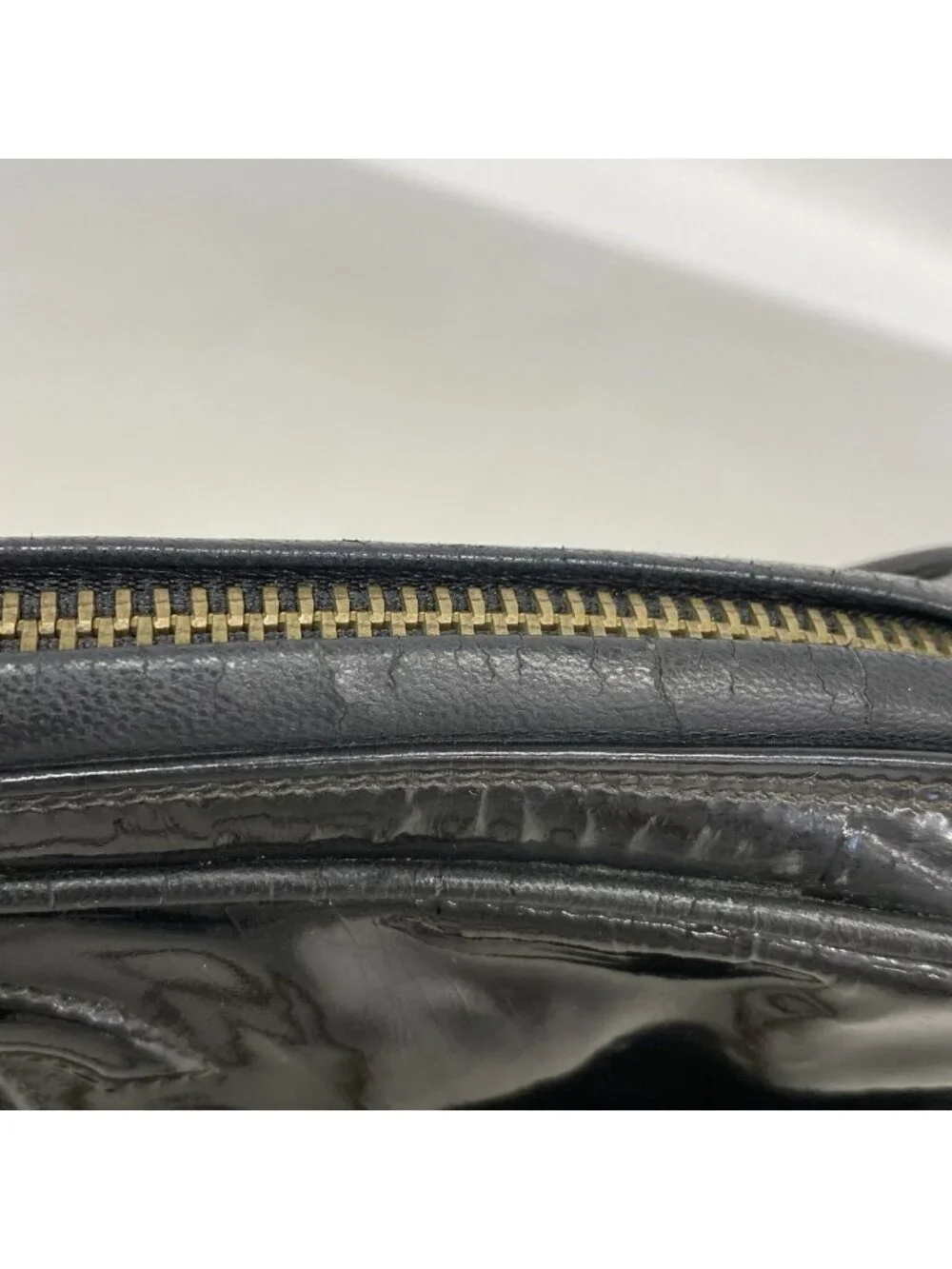 Chanel Shoulder Bag Quilted Patent Leather Black Gold